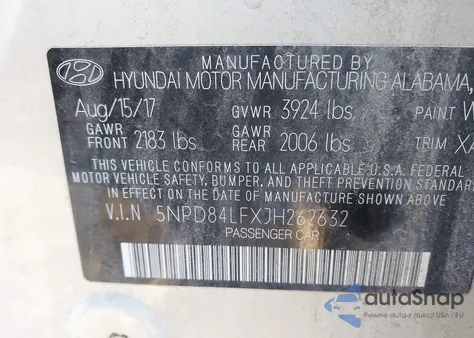2018 Hyundai Elantra Sel from USA, damaged, VIN 5NPD84LFXJH262632